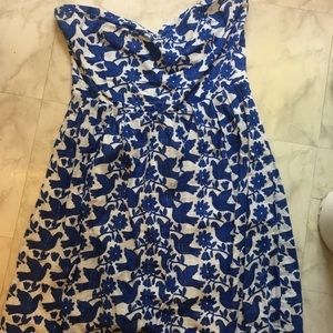 Strapless Blue and White Dress